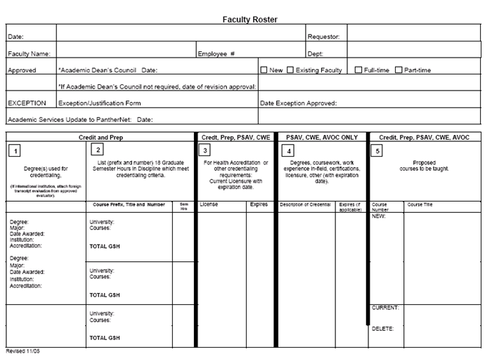 Faculty Roster Form