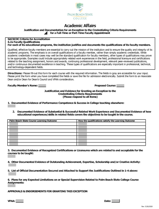 Credentialing Criteria Form