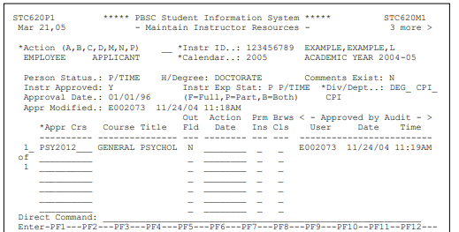 Maintain Instructor Resources Screen
