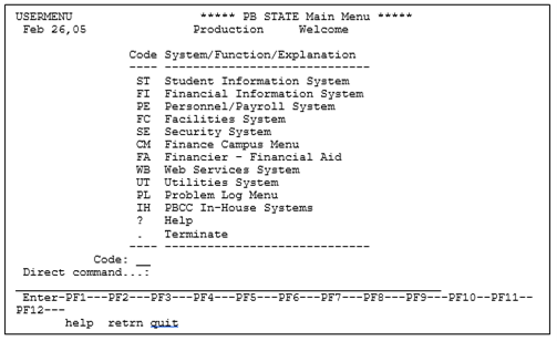 PantherNet Menu Screen