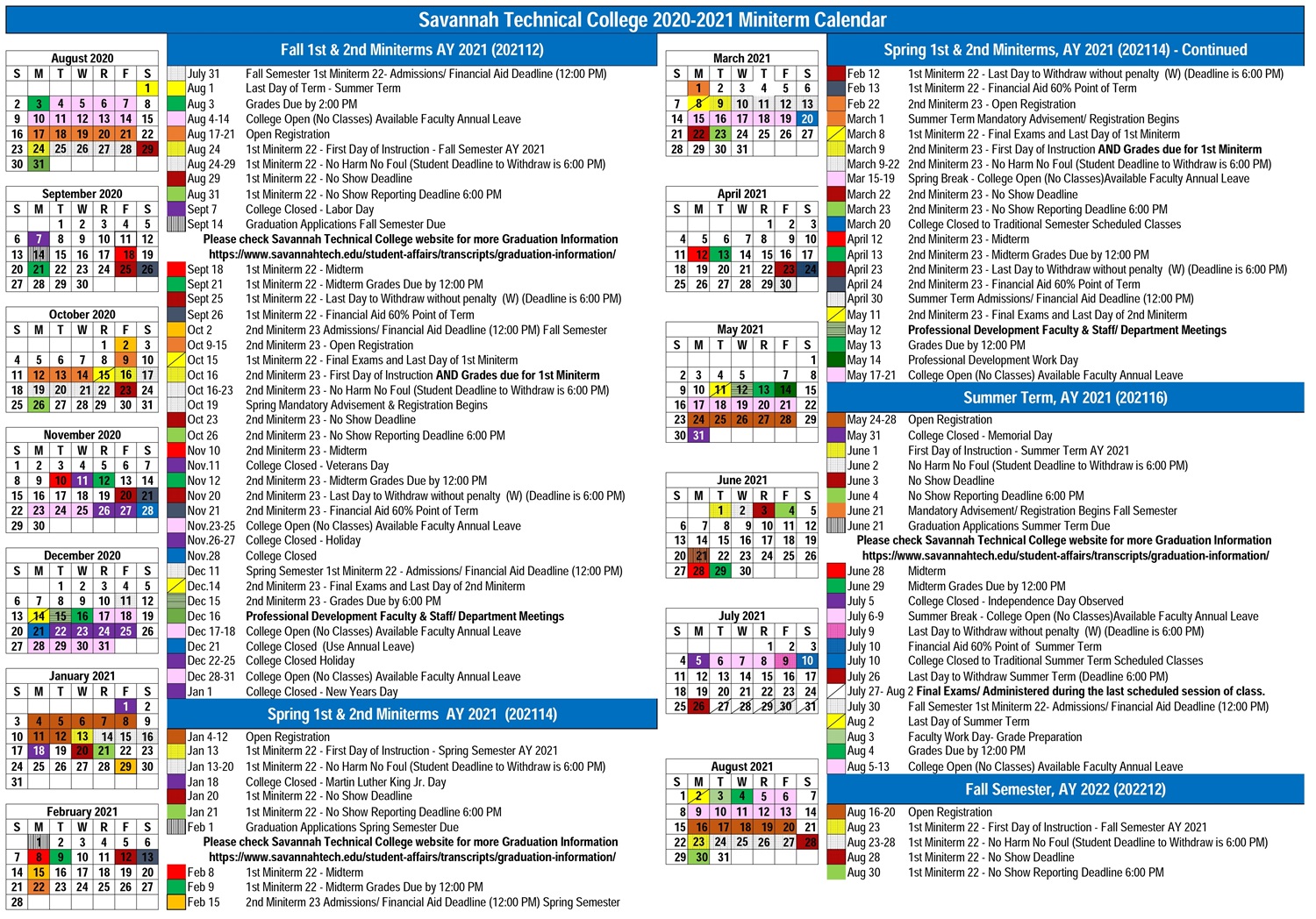 2021-2022 MiniTerm Calendar