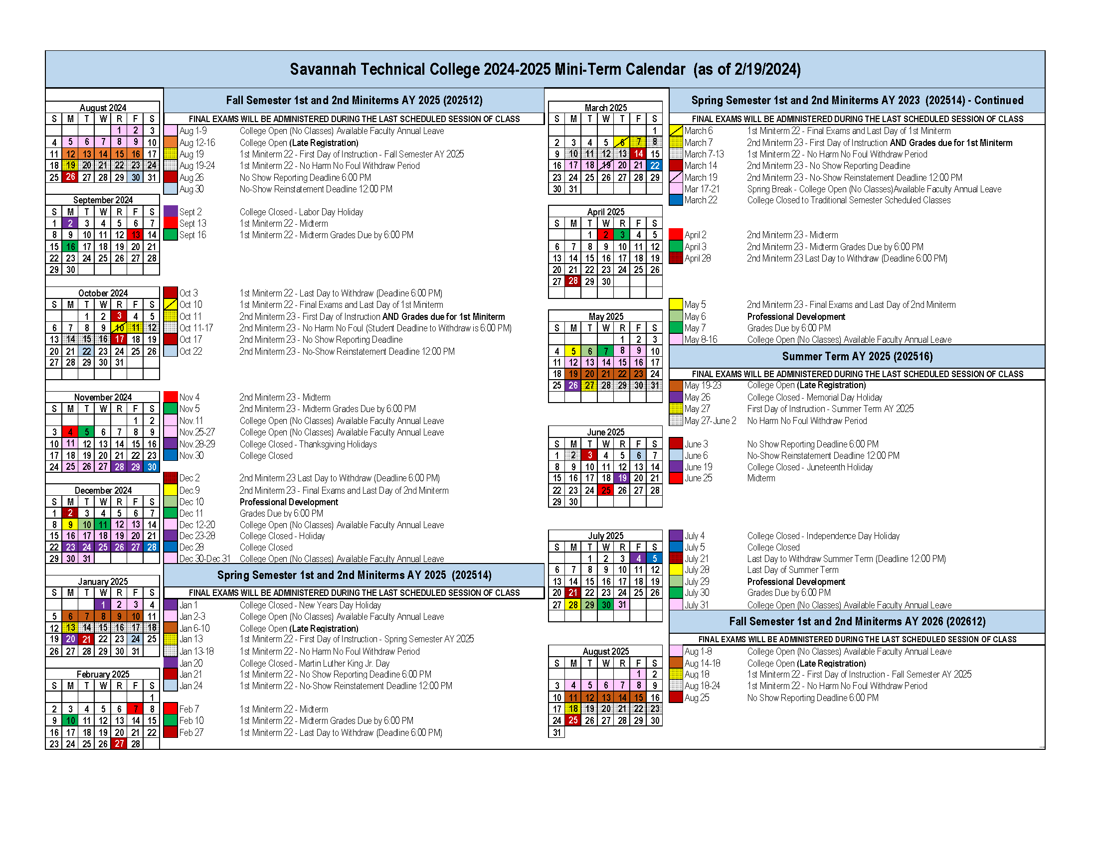 2024-2025 Miniterm Calendar