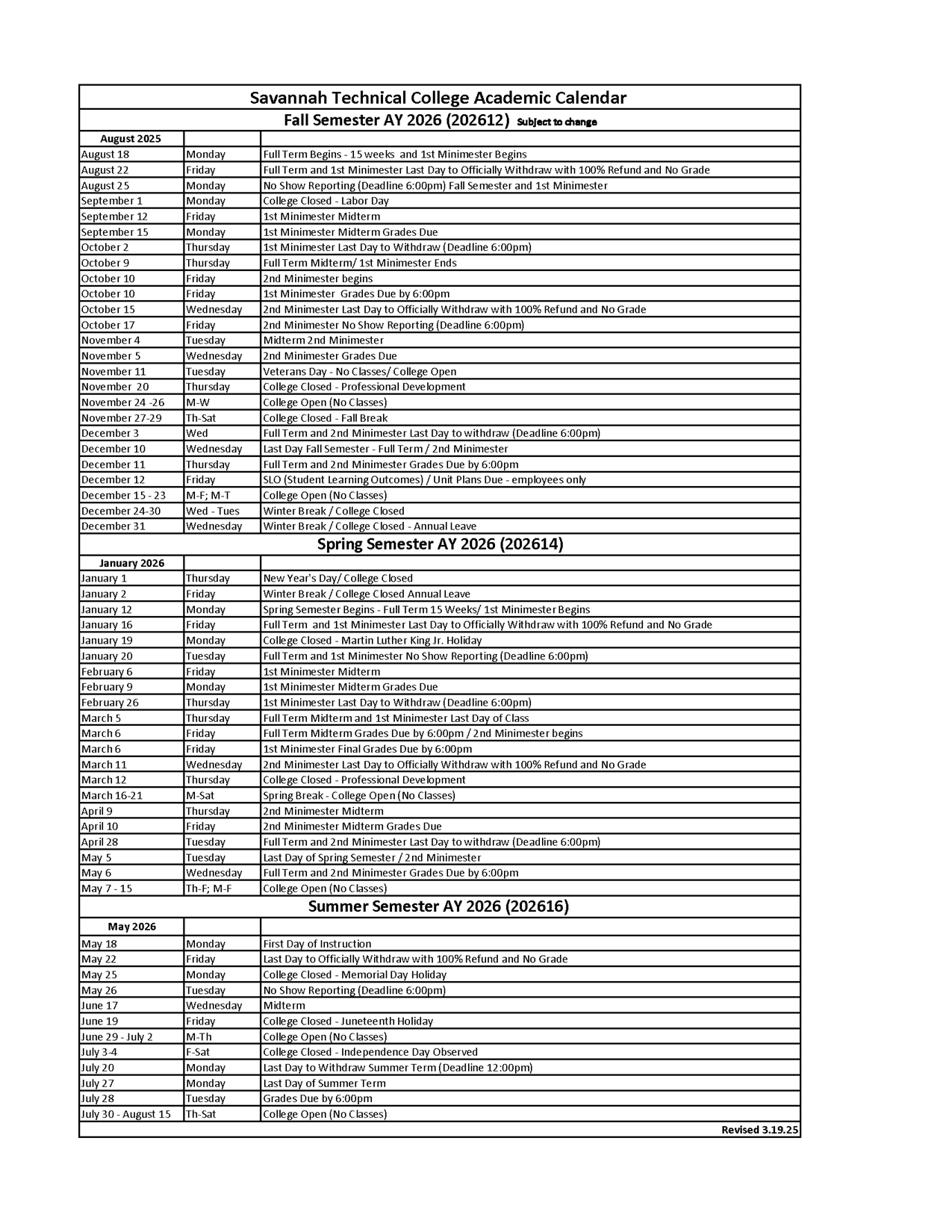 Academic Calendar 2025-2026