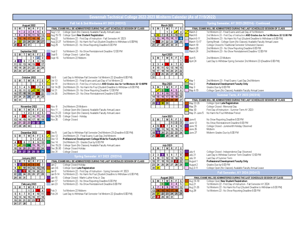 Savannah Technical College - 2022-2023 Academic Calendar